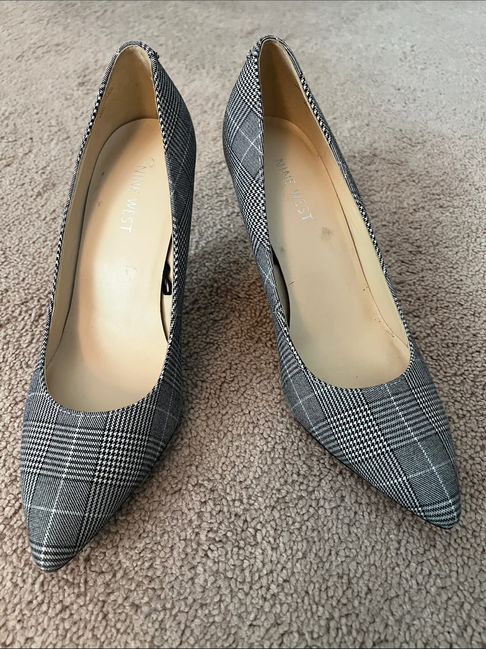 Nine West Gray and Black Plaid Pointed-Toe Pumps